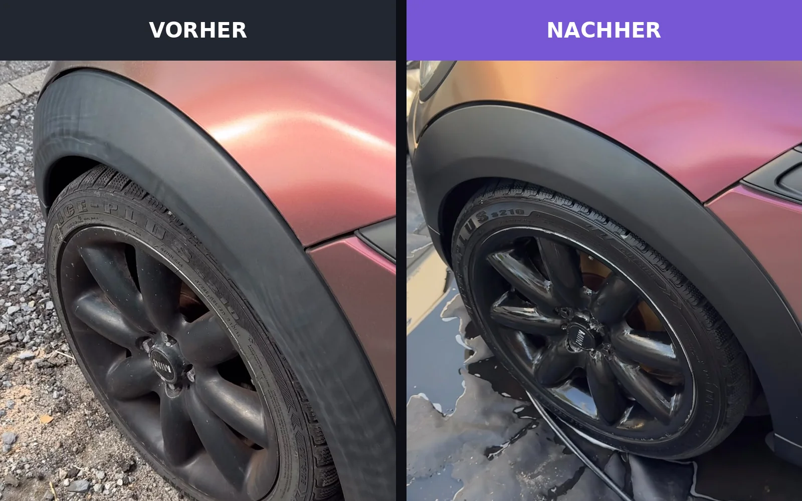 MINI Rad und Kunststoffverkleidung vor und nach der Aufbereitung