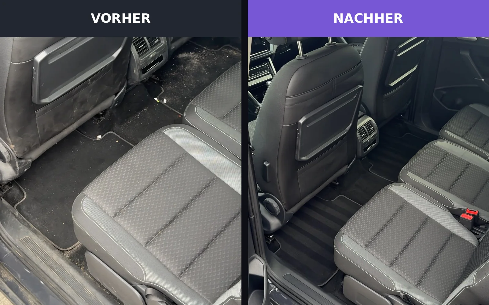 VW Innenraum vor und nach der professionellen Reinigung